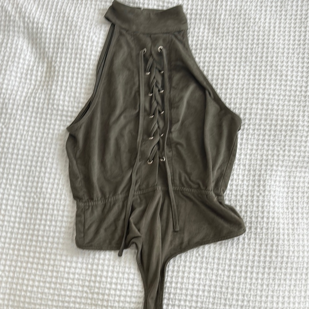 Tobi Olive Lace-Up Bodysuit